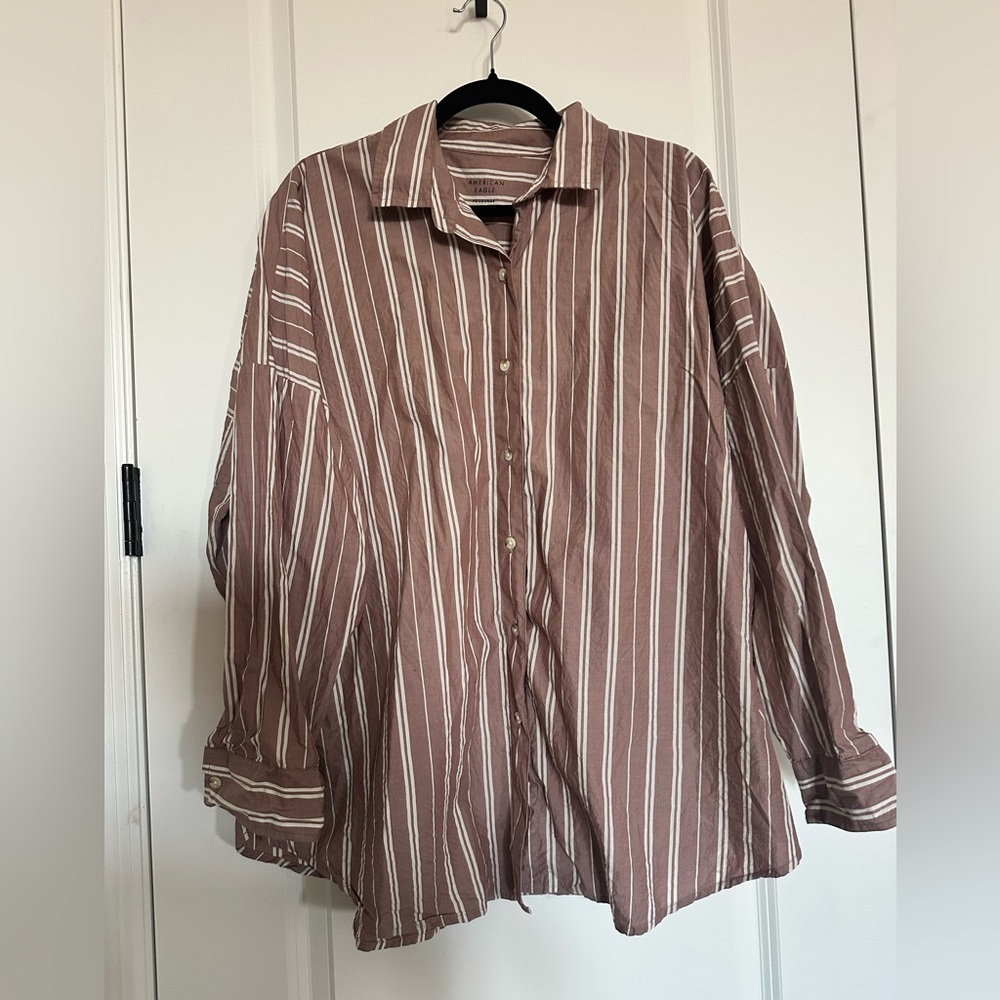 American Eagle Outfitters Brown Striped Button Down “Lounge” Shirt